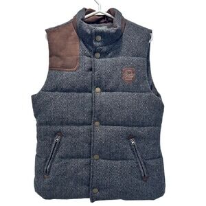 Roots Canada Kids Puffer Vest Herringbone‎ Tweed Brown Suede Patch Size XXL TTG